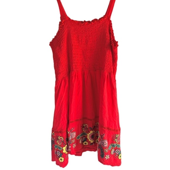 Signature Studio Tops - Signature Studio Red Long Bohemian Floral Top with Painted Flowers Size XL